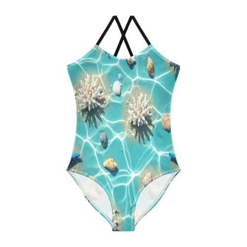 Girl Bathing Suits Beach Bathing Suit 3-10 Y with Adjustable Shoulder Strap, Underwater Beach Scenes Sand