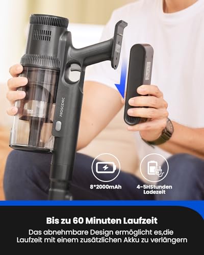 Proscenic P11 Mopping Staubsauger mit Wischfunktion, 45KPA-550W-60Min Akku Staubsauger Kabellos und Saugwischer, Staubsauger Wischen und Saugen Anti-Tangle für Teppich Hartböden Vorhang Haustierhaare