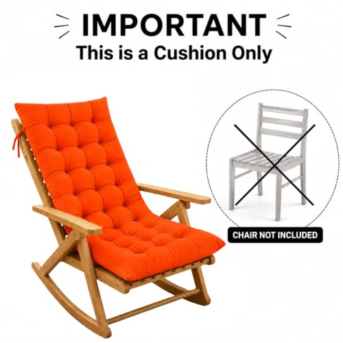 Image of KYNE Rocking Chair Cushion 18 x 50 Inch Thick Tufted Chair Cushion with Backrest and Seat Pad Soft Plush Polyester Filling Non Slip Indoor Outdoor Rocking Chair Replacement Cushion (Orange)