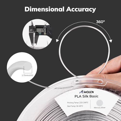 Image of AMOLEN Silver Silk PLA Filament Shiny 3D Printer Filament 1.75mm + /- 0.02mm for 3D Printing 1kg(2.2lbs) /Spool Compatible with Most FDM Printer