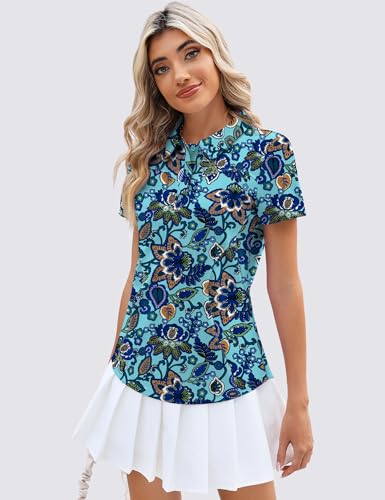 Image of TFSDOD Womens Golf Polo Shirts Collared Short Sleeve T Shirt Lightweight Moisture Wicking Polo Casual 3 Buttons Outfits
