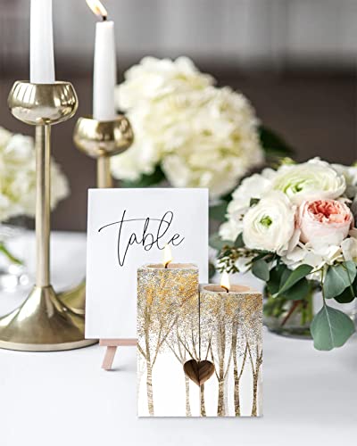 Gold Forest Candle Holders Set, Wooden Tealight Candle Holder Gifts For Women, Fall Botanical Modern Abstract Art Painting Candlesticks Holder Decor For Wedding Dinning Party #TOP3