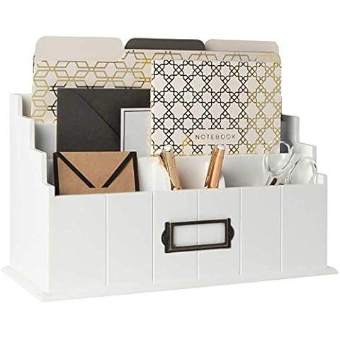 BLU MONACO White Wooden Mail Organizer - 3 Tier White Desk Organizer - Rustic Country Mail Sorter - Kitchen Countertop Organizer Mail Basket Cover