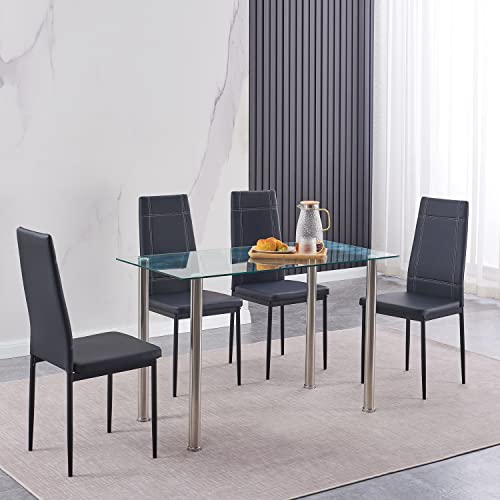 Transparent Glass Dining Table With Chrome Legs Minimallist Clear Glass Kitchen Table For Resturant/Dinnet/Home Kitchensmall Space #TOP6