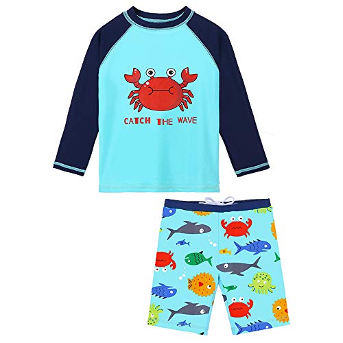 HUAANIUE Baby Toddler Boy Swimsuit Rashguard Set Swimwear UPF 50+ Blue 3-4 T