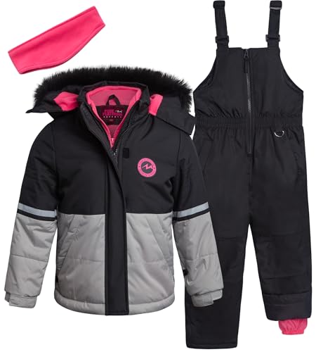Pink Platinum Girls Snowsuits - 2 Piece Waterproof Toddler Winter Jacket and Ski Pants - Winter Clothes for Girls (2T-16), Size 7-8, Ebony/Grey