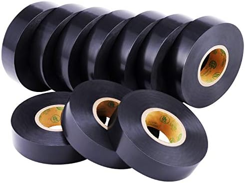 Lichamp 10-Pack Black Electrical Tape Waterproof, 3/4 in x 66ft, Industrial Grade UL/CSA Listed High Temp Electrical Tape Electric Super Vinyl