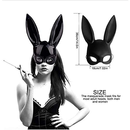 Halloween Cosplay Bunny Mask Black Masquerade Mask Rabbit Eyemask with Ears Bunny Mask for Halloween Party Costume Cosplay Night Club Party Accessory (Black)