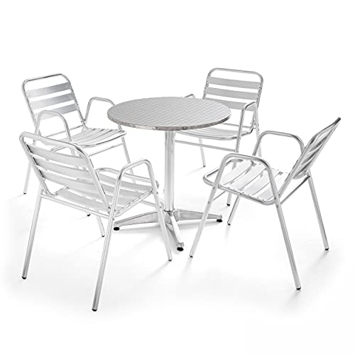 Oviala - Mesa de jardín redonda de aluminio y 4 sillones