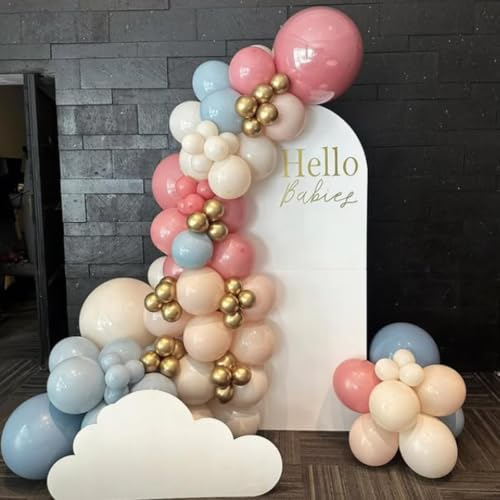 Image of Gender Reveal Balloons, 12 Inch Dusty Pink Blue Sand Gold Balloons