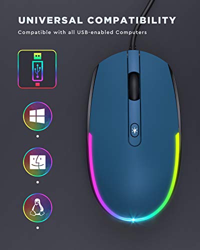Image of seenda WGSB-201 Wired LED Backlit Mouse, Plug and Play, 1600 DPI Optical Sensor, 4 RGB Backlit, Ambidextrous, Compatible with PC /Mac /Laptop