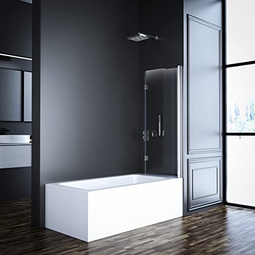 Duschwand für Badewanne 2-teilig 100x140cm Glas Duschabtrennung, Faltbar Badewannen Duschtrennwand 6mm EGS Nano Sicherheitsglas, Faltbare Badewannenaufsatz Klappbar Trennwand Badewannenfaltwand – Bild 3