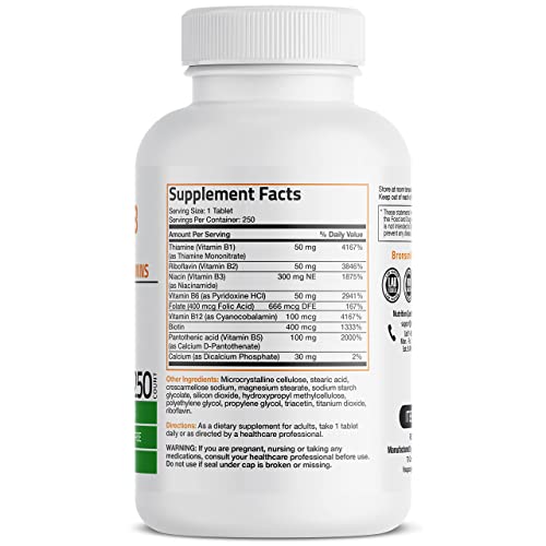 Bronson Vitamin B Complex (Vitamin B1, B2, B3, B6, B9 - Folic Acid, B12), 250 Tablets #TOP1