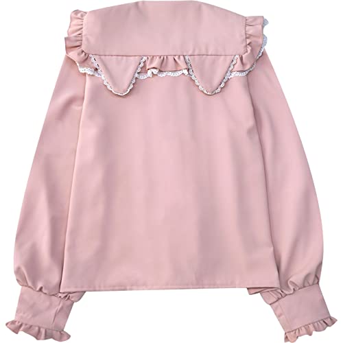 Image of Lolita Women Ruffle Sailor Collar Blouse Shirt Kawaii Teen Bow Tie Cat Ears Fashion Button Front Junior Cute Tops