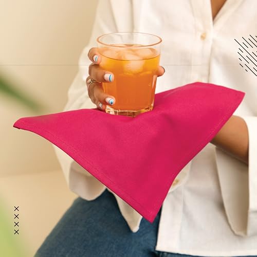 Image of Encasa XO Dining Cocktail Napkins 12 pcs (1 Dozen) Set of Large 23x23 cm (9 inchx9 inch) - Hot Pink - Absorbent Heavy Cotton Party Fabric Machine Washable for Home Restaurant Banquet & Hotel