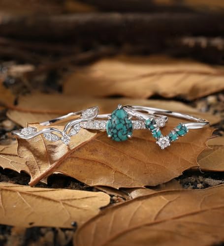 Turquoise Engagement Ring for Women 1CT Unique Oval Turquoise S925/10K/14K/18K Curved Stackable Matching Wedding Band Gifts For Her4