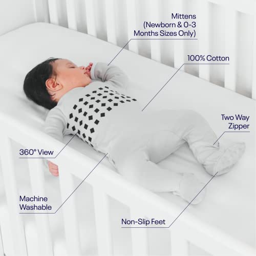 Nanit Breathing Wear Baby Pajamas – 100% Cotton, Double Zipper, Footed PJs with Mitten Cuffs - Works with Nanit Pro Baby Monitor to Track Breathing Motion Sensor-Free, Size 0-3 Months, Pebble Grey - Thumbnail 4