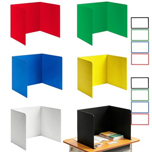 6 Stück Trennwand für Schreibtisch Faltbare Kunststoff Schreibtisch-Trennwand mit 8 Etiketten Leicht Reinigen U-Förmiger Spleiß Trennwand Schreibtisch für Lernbüro Büro Schule Lernbüro Grundschule