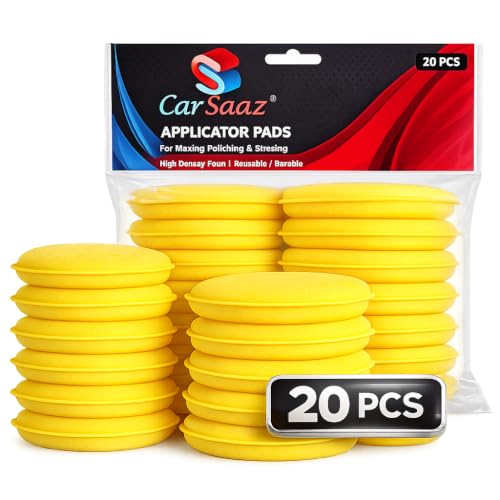 Image of CAR SAAZ Foam Polish Applicator Sponge (Pack of 20) | Durable & Washable | Reusable Soft Pads for Wax, Polish, Sealant, Cleaning, Shine & Detailing