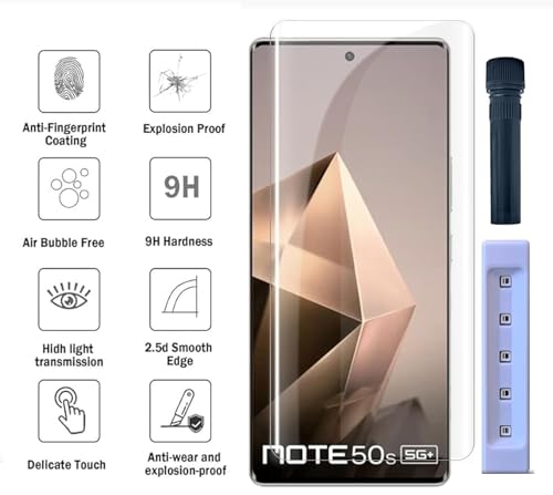 Image of FabeKee UV Tempered Glass Screen Protector For Infinix Note 50s 5G (6.78 Inch, Pack of 1) Full Adhesive UV Curved Screen Guard, Case Friendly