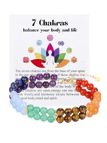 ▶Bracciale Portafortuna con Perline in Pietre◀ Il braccialetto di perline 7 Chakra è progettato con perline di pietra da 6 mm in 7 pietre diverse, tra cui ametista, sodalite, acquamarina, avventurina verde, agata rossa, avventurina rossa e occhio di tigre, ripristina ed equilibra i tuoi 7 chakra riportandoti al tuo stato spirituale, emotivo e mentale