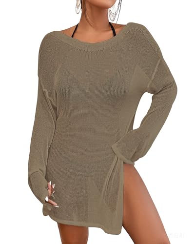 Image of Bsubseach Crochet Cover Ups for Women Bathing Suit Cover Up Dress Mesh Beach Top