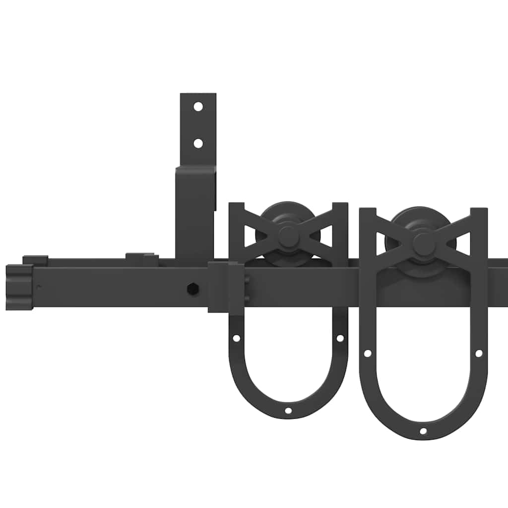 Juego de herrajes para puerta corredera de 200 cm de acero con recubrimiento en polvo negro con ruedas, topes de puerta, soporte de derivación para puertas de granero, accesorios de montaje