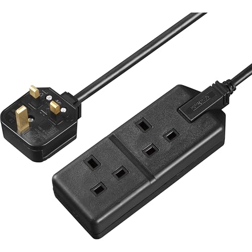 Masterplug Two Socket Double Extension Lead, 4 Metre Cable, Unswitched, Heavy Duty, Rewireable, 2-Way Plug Extension Cable, Work Power, Permaplug, Black, 13A, 2G, 4m, EXS1324B