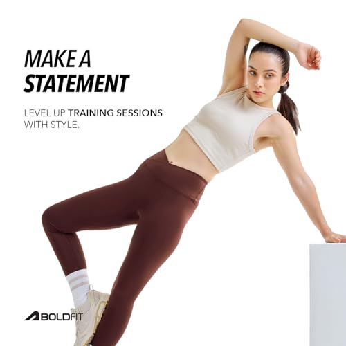 Image of Boldfit Cross-Waist Leggings for Women High-Rise Yoga Pants with Flattering Fit, Tights for Women Workout 4-Way Stretch Poly-Spandex Blend, Gusset for Mobility, Stylish Athleisure & Workout Wear