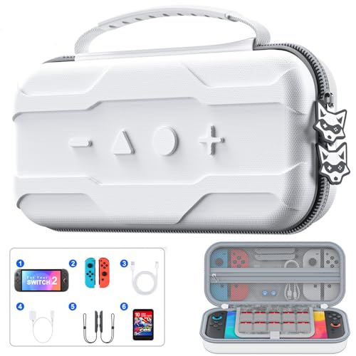 【Switch 2/Switch/OLED対応】Switch ケース 保護カバー 収納バッグ 防水 防塵 防汚 耐衝撃 ナイロン素材 全面保護型 消臭 ゲームカード20枚 持ち運び便利 大容量 収納バッグ スイッチ ケース 白