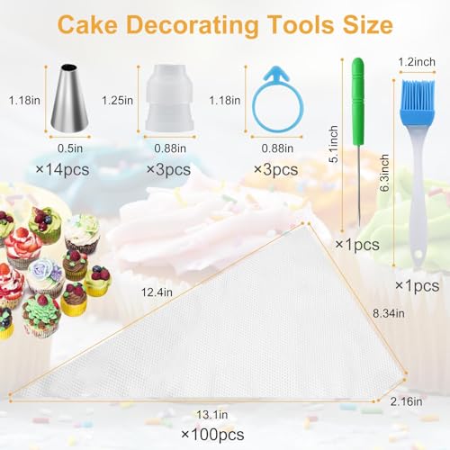 firstake Piping Bags and Tips Set - 100pcs Disposable Piping Bags, 12 Inch Icing Bags, Thickened Pastry Bags, Anti Burst Frosting Bags, Non-slip Cake Decorating Bags for Baking Cupcake and Cookies