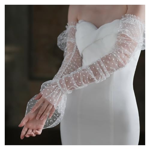 Wedding Bridal White Long Sleevelet Soft Dots Tulle Ruffled Brides Bridesmaid Gloves Women Prom Perform2
