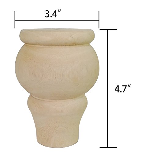 Btibpse Replacement Unfinished Sofa Legs Furniture Bun Feet Solid Wood Foot For Sofa, Chair, Loveseat, Ottoman, Dresser Set Of 4 #TOP1