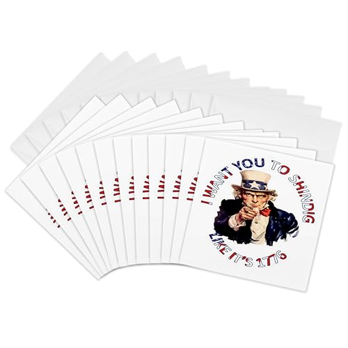 Cartes de vœux Uncle Sam Lot de 12 invitations Shindig 15x15 cm pour fête thématique américaine