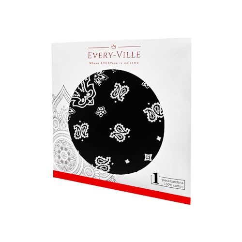 EVERY-VILLE Where EVERYone is Welcome Bandana Preta para Homens – 100% Algodão Macio, Paisley, 22 X