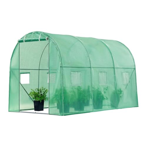 VIVOSUN 10x7x7 Ft. Large Walk in Greenhouse, Greenhouse Tunnel, Garden Plant Hot House with Green PE Cover, Roll-up Zipper Door and Window for Outdoor