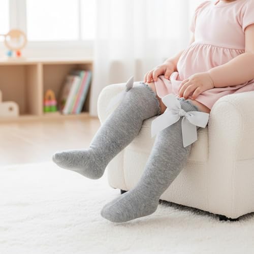 Image of SYGA Baby Long Socks Cotton, Over The Knee, No Tightness, High-Top, Bow Pattern