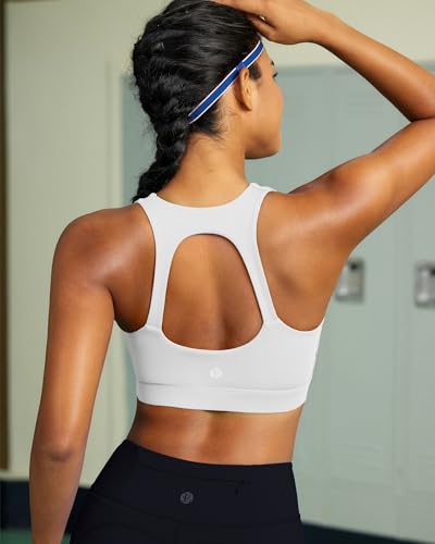 Image of RUNNING GIRL Sports Bras for Women, Moulded Cup High Impact Workout White Sports Bra Racerback Yoga Bra High Support(WX3068 White L)