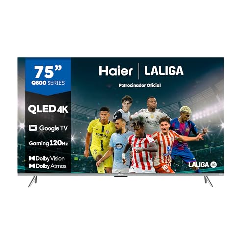 Haier QLED 4K UHD H75Q800UX 75'' Smart TV, Google TV, Dolby Atmos y Dolby Vision, HDR 10, Smart Remote Control, Google Assistant, Bluetooth 5.1, DBX TV, HDMI 2.1 x 4, Sin Marcos, 2024