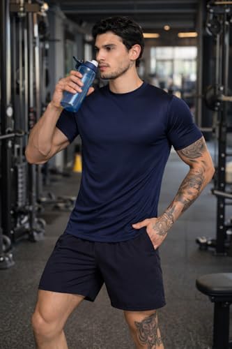 Image of Kvetoo Mens Dry Fit Gym T Shirt Quick Dry Sweat Proof Breathable Workout Tee Muscle Fit Athletic Sports T Shirt for Gym Running Training