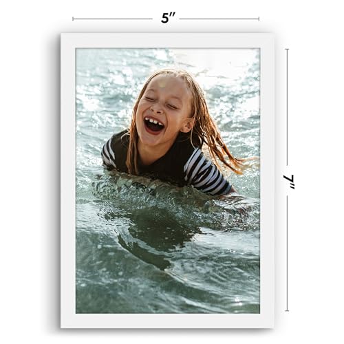 Image of Americanflat 5x7 Picture Frame with Shatter-Resistant Glass - Streamline Collection - Thin Border Photo Frame for Tabletop and Wall Display - Hanging Hardware and Easel Stand Included - White