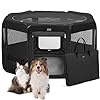 DONORO Dog Playpen Portable Pet Play Pens for Small Dog/Cat/Rabbit/Chicks, Cat Playpen Indoor/Outdoor with Carring Case, Removable Zipper Top and Bottom (Black, Small (29″x29″x15″), 8)