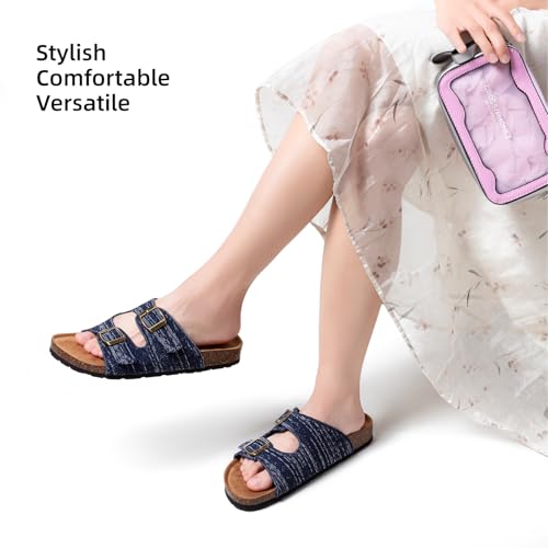 Image of Women's Comfy Arch Support Cork Footbed Adjustable Knitting Straps Indoor and Outdoor Slides Sandals
