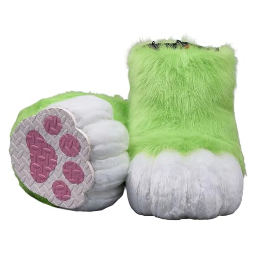 Furry Faux Animal Paw Slippers, Cosplay Animal Cat Wolf Dog Fox Fur Costume Shoes, Fursuit Fur Accessories Slippers KIG (Color : Q, Size : 8.5)