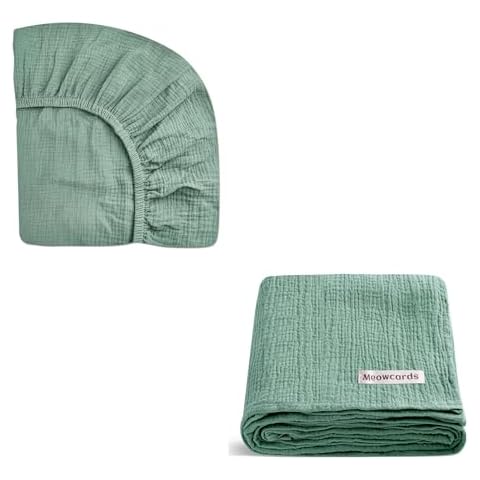 Muslin Pack and Play Sheets for Baby Boys and Girls 39"x27"x3" & Muslin Swaddle Blanket Set Cover