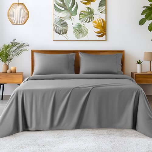 Image of SONORO KATE 100% Egyptian Cotton Sheets,1200 Series,Cal King Size | Soft Breathable & Cooling LuxuryHotel Cotton,Sateen Weave for Soft Feel,Fits Upto 16 inch Mattress,4PC,Grey