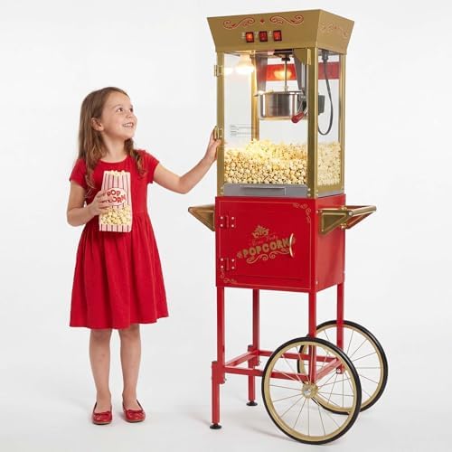 12oz Popcorn Machine with Cart,850W Vintage Popcorn Maker on Whee...