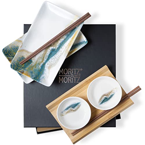 Set Piatti Sushi Giapponese 6 Pezzi Happy Sales - Nero, Porcellana Con Bacchette, Lavabile In Microonde - copertina