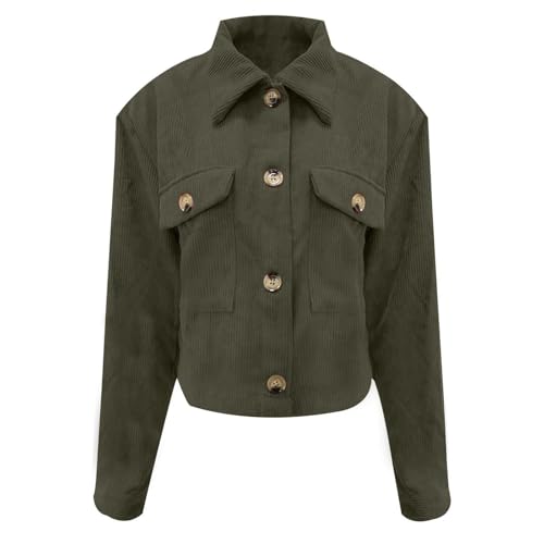 Corduroy Shacket for Women Fall Winter Warm Lapel Long Sleeve Button Down Cropped Jackets Casual Bomber Jacket Coats4