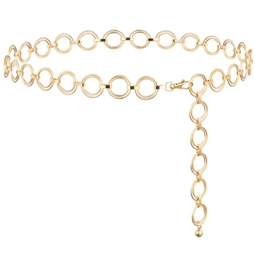 Alaoo Cinturón de Cadena de Metal para Mujer, Cadena de Cintura Ajustable,Cadena de Cintura Metal Joyeríapara Vestidos,Vaqueros,Estilosos,Oro,E,135